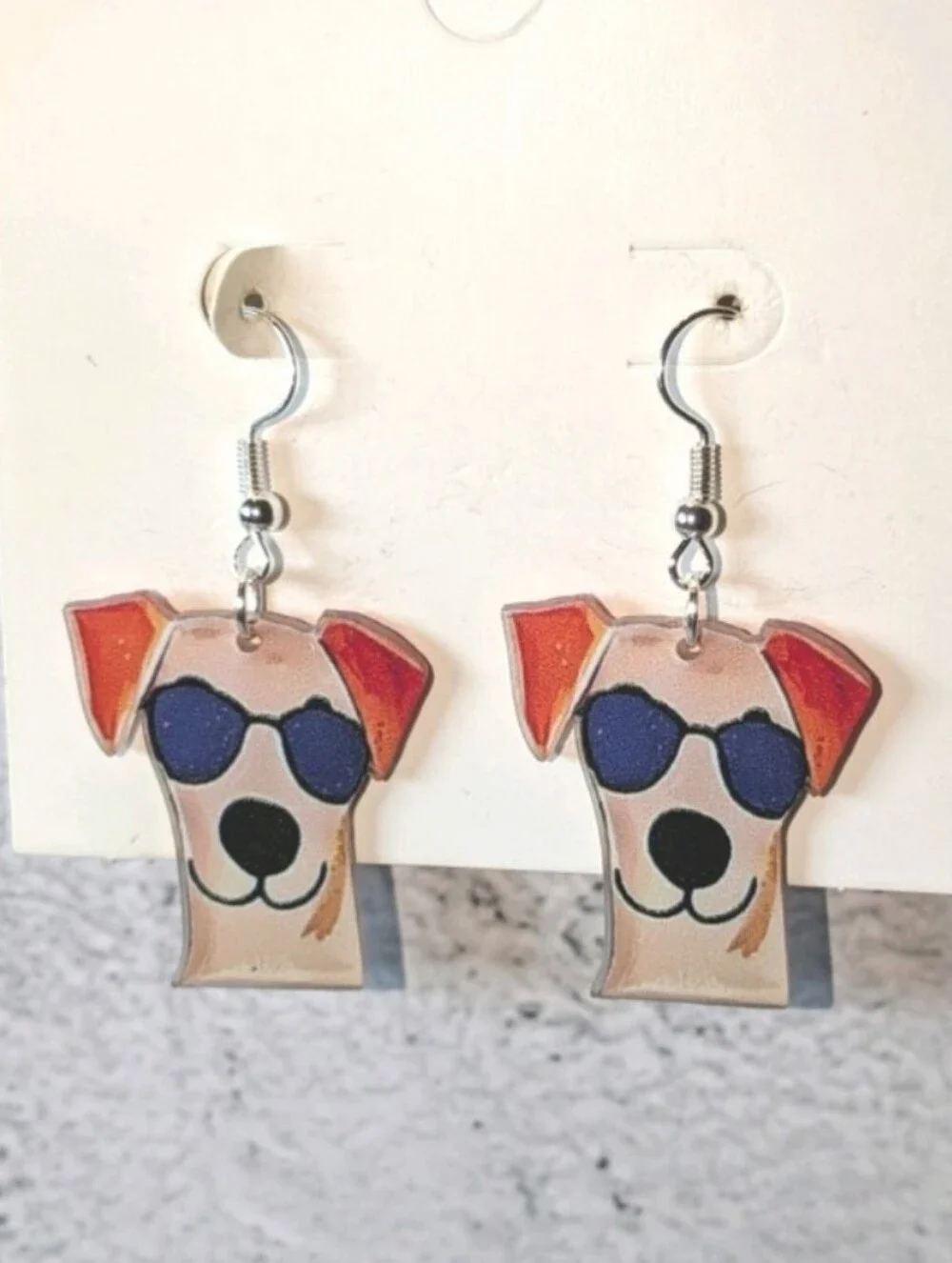Cute Dog Face Sunglasses Dangle Earrings - Blue & Orange